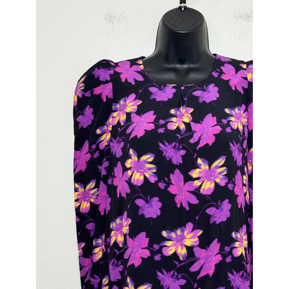 Maje Floral Blouse Womens Large Long Sleeve Top Puff Shoulder Career Feminine - Picture 4 of 15